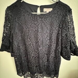 Nanette Lepore Charcoal Floral Lace Blouse